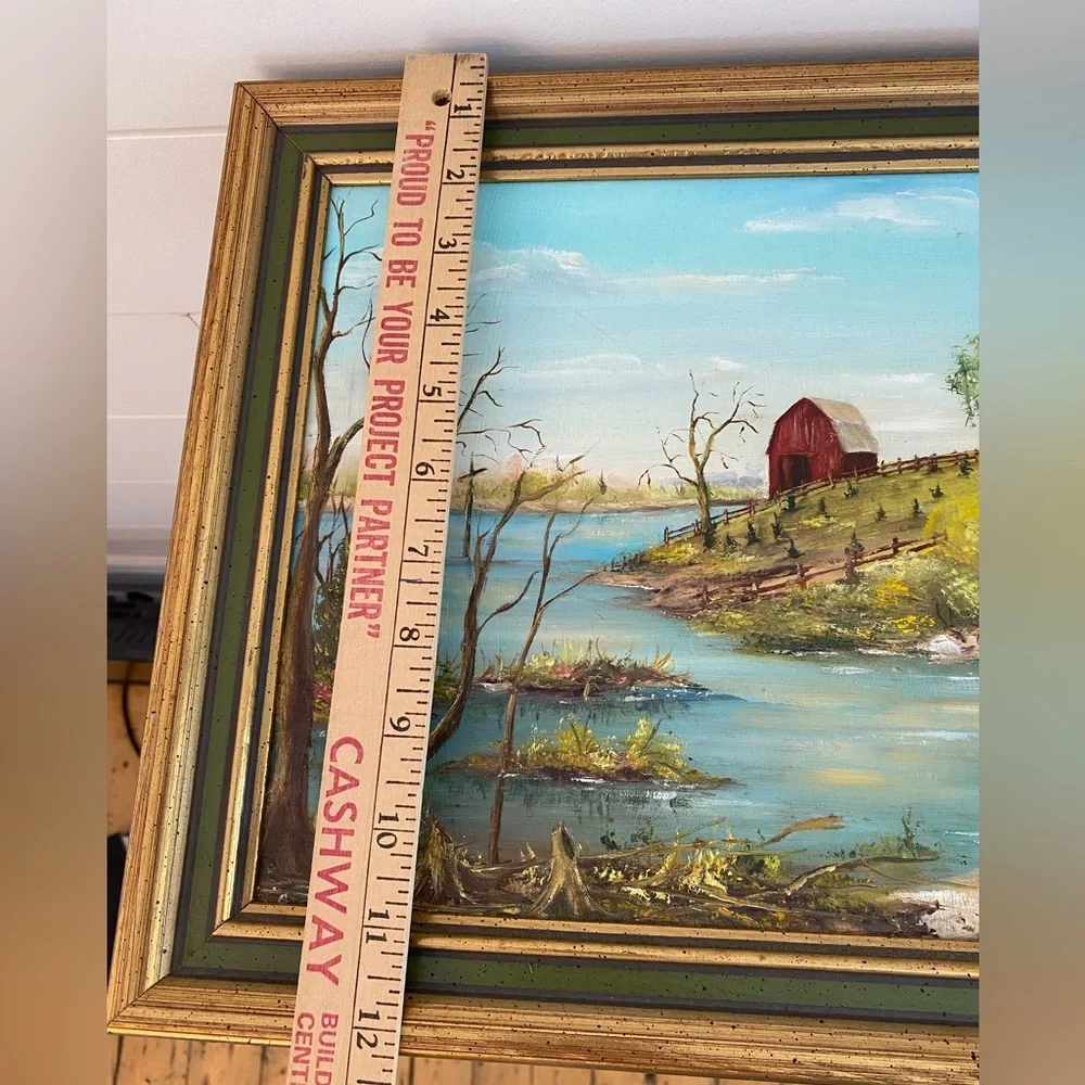 Vintage Original Oil Painting Fall Spring Farm Barn Landscape Signed M Millard - Picture 10 of 11